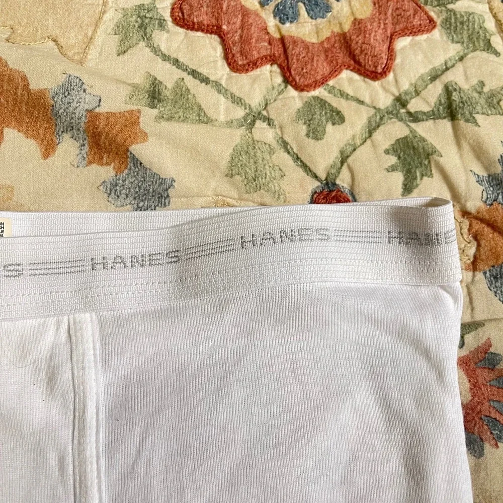 4 VTG Hanes 42 100% Cotton White Briefs 3 Grey Gray Stripe Waistband 80s 90s